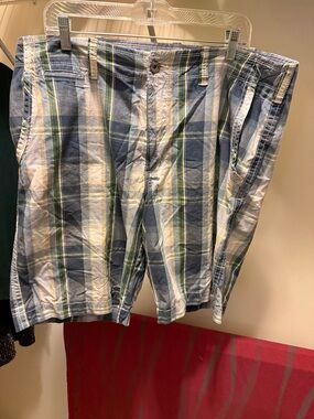 Lee Men's Blue White Green Plaid Shorts